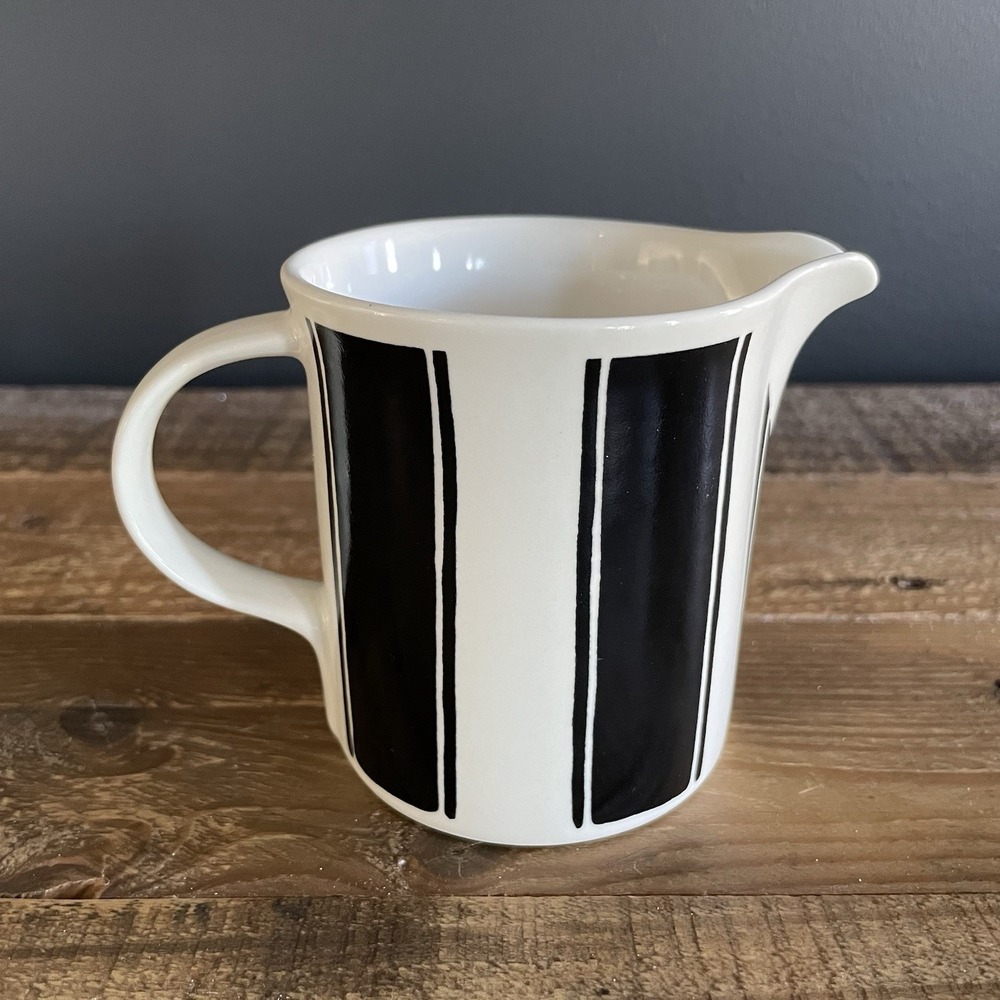 MIKASA Madison Avenue Creamer Gravy Boat Cup Laurie Gates Black White Stripe